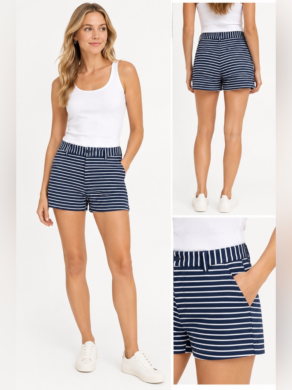 Vineyard Vines: Women's Navy / White Striped Everyday Chino Shorts, Size 6